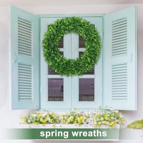 22-Inch Artificial Boxwood Wreath for Front Door - All Season Greenery