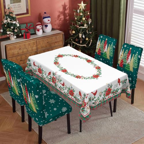 Set of 4 Green Christmas Chair Covers - Holiday Dining Room Slipcovers