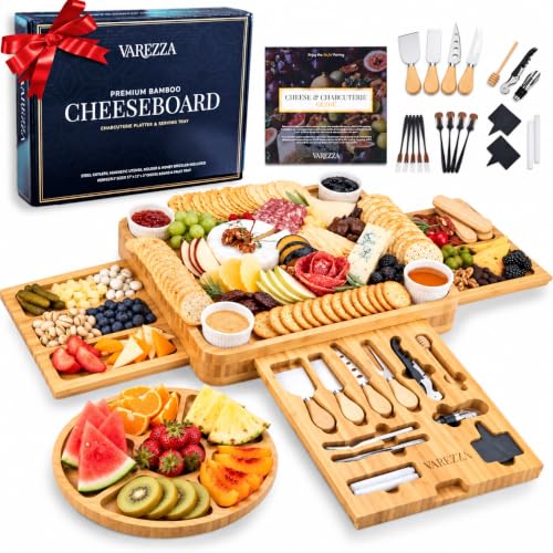 VAREZZA Large Bamboo Charcuterie Boards Set with Accessories - Cheese Board & Platter for Entertaining - Housewarming & Gift Idea