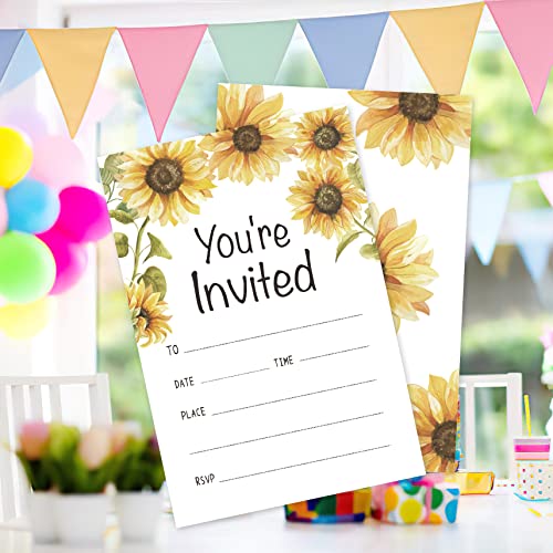 Sunflower Invitation Cards with Envelopes - 20 Pack, 4x6 Rustic Design