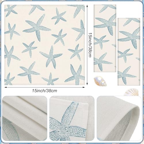 12-Piece Blue Starfish Cloth Napkins, 15-Inch Reusable Coastal Table Linens