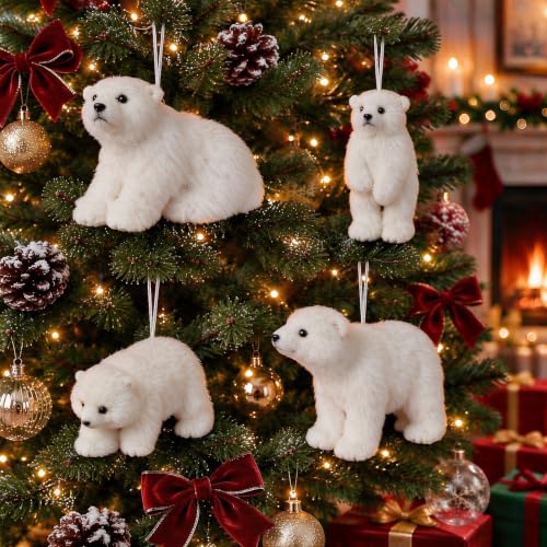 Yinder 4 Pcs Polar Bear Christmas Ornament Plush with Scarf - Lovely Style (Variation: 4 / Lovely Style)