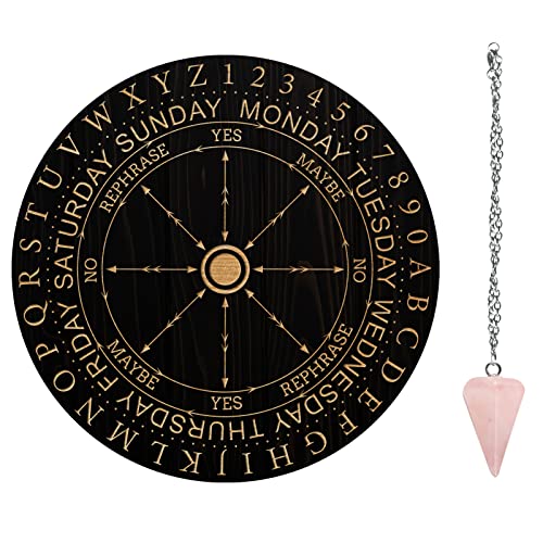 Wooden Witch Pendulum Board with Rose Quartz Crystal Dowsing Kit