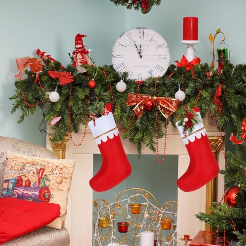 Amazing Time 40 Pcs Christmas Stockings Bulk Red with White Cuff and Gold Trim