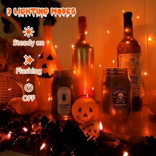 QITONG 6-Pack Orange Battery-Operated Fairy Lights 16ft 50 LEDs Silver Wire - Waterproof Outdoor Christmas String Lights (Indoor/Outdoor)