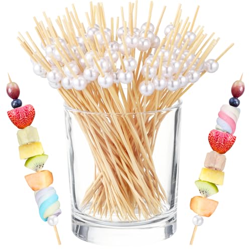 6 Inch White Pearl Cocktail Skewers - 100 Pcs Party Appetizer Picks