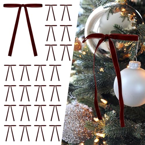24-Piece Burgundy Velvet Christmas Ribbon Bows for Tree Decor (5x7 In)