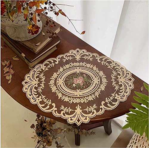 2-Pack Retro Lace Placemats, 12x16-Inch Oval French Crochet Table Mats