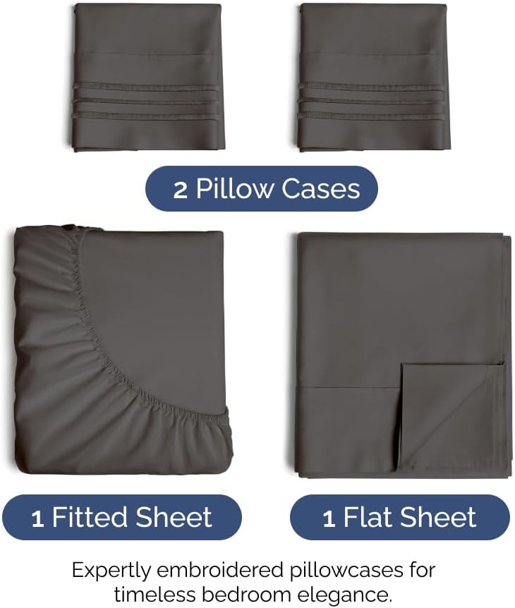 Skiennix Full Size 4-Piece Sheet Set - Comfy, Breathable & Cooling Bed Sheets - Ultra-Soft, Wrinkle-Free, Deep Pockets - Charcoal
