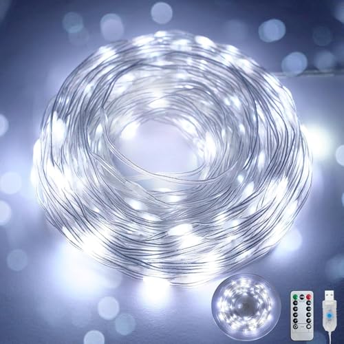 Clearhill Fairy Lights 10M 100LED USB String Lights Cool White with Remote & 8 Modes (IP65) – Indoor/Outdoor