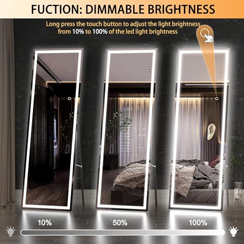56" x 16" LED Full Length Floor Mirror, Dimmable Lighted Dressing Mirror