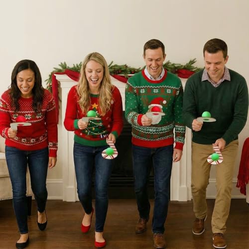 Christmas Spoons and Bouncy Balls Relay Race Set for Kids and Parties