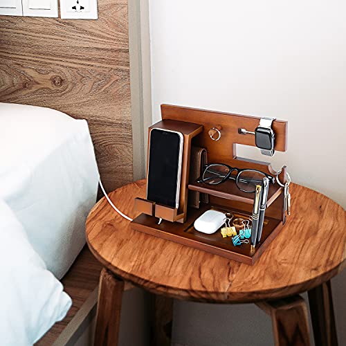 Awofer Wooden Docking Station for Men Personalized Gift for Husband Boyfriend - Engraved Phone Organizer Nightstand