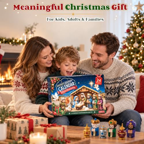 Nativity Advent Calendar 2026 Kids Building Blocks Set – 24-Day Christmas Countdown with Holy Family & Nativity Figures
