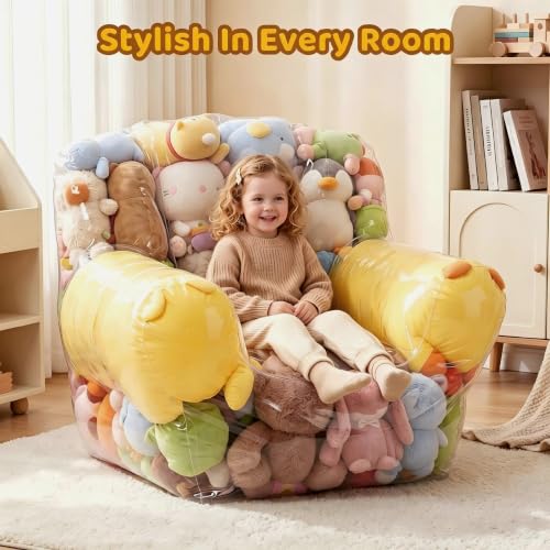 Clear Stuffed Animal Storage Bean Bag Chair - 37-Inch Waterproof PVC