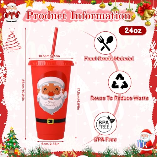 Red Green 12 Pcs Christmas Plastic Cups with Lids & Straws, 24 oz