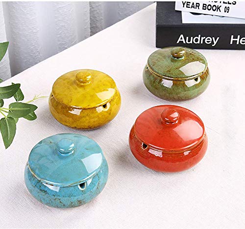 Ceramic Ashtray with Lid - Windproof Desktop Cigarette Ash Tray, Blue