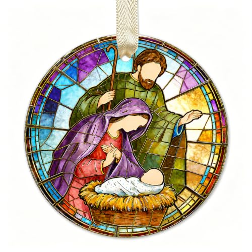 SWITHOM Ceramic Nativity Scene Ornaments Holy Family Christmas Tree Decor