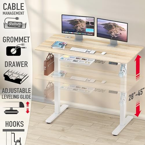 55 x 28 Electric Standing Desk with Drawer, Memory Presets & Cable Management