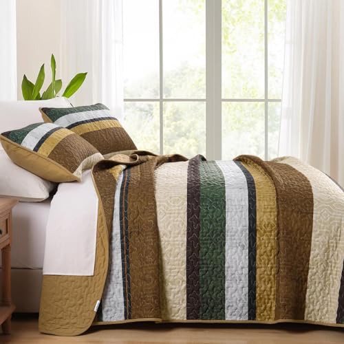 King Boho Stripe Quilt Bedding Set - 3-Piece Lightweight Bedspread Coverlet