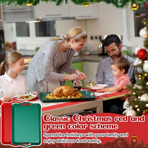 Thyle 4-Pack Christmas Color Serving Trays with Handles, 16.4 x 11 Inches