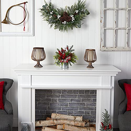 Nearly Natural 10x8x12in Winter Berry & Pinecone Artificial Holiday Arrangement in Vase