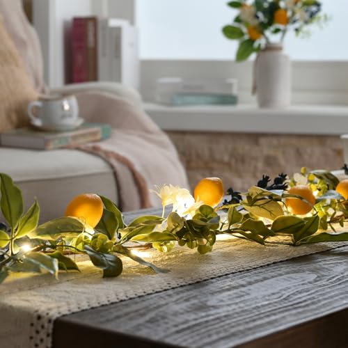 6ft Pre-Lit Artificial Lemon Garland with Eucalyptus & Blueberries
