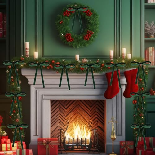 ZJoey Dark Green 5x7 Inch Velvet Christmas Bows, 36-Pack Rustic Holiday Decor