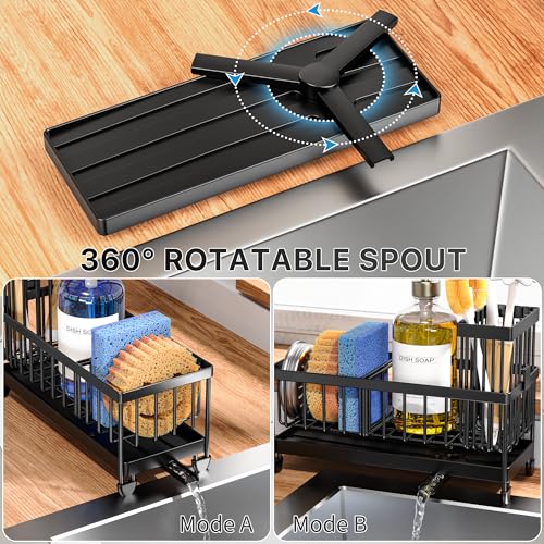 Cisily Stainless Steel Kitchen Sink Caddy Organizer with Rotatable Spout