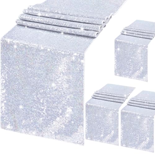 B-COOL 4 Pack Silver Sequin Table Runners 12x72 Inch for Wedding & Party Decor