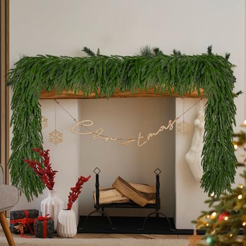 Yaquho 9 Ft Norfolk Pine Christmas Garland 2-Pack Real Touch Indoor Outdoor