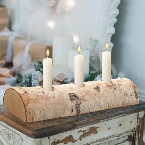 Birch Wood Taper Candle Holder Set of 3 - Rustic Holiday Table Centerpiece