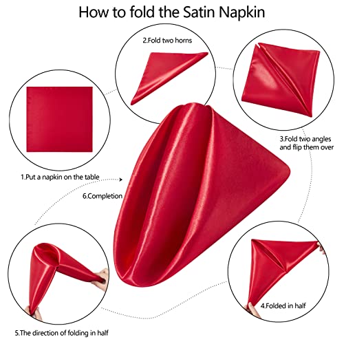 Red Satin Dinner Napkins 20x20 Inches - 100 Pack for Weddings and Parties