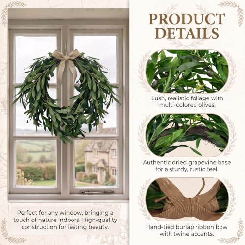 16" Heart-Shaped Artificial Olive Leaf Wreath with Fruit for Front Door