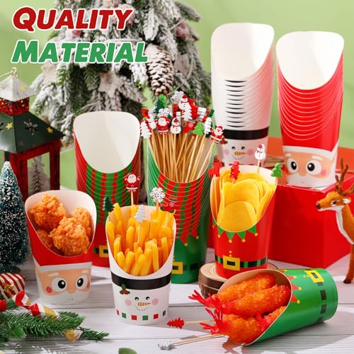 Jingmore 320 Pcs Christmas Disposable Charcuterie Cups & Bamboo Picks Set - 14 oz Cups, 4 Styles, Santa Snowman Pattern