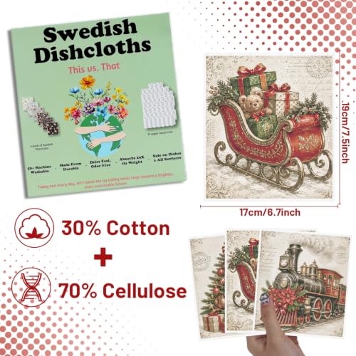 Retro Christmas Swedish Dishcloths (6 pack) – Deorfuy, 7x8 inches with Gift Box