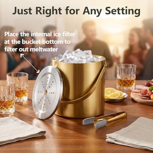 Gold 3L Double Wall Ice Bucket with Lid & Tongs – Stylish Bar Chiller