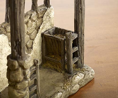 Lighted Nativity Stable Creche for 7-Inch Scale Figures, Polystone Manger