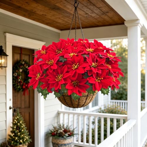 Martine Mall Red Potted Poinsettias (2-pack), UV-Resistant Outdoor Christmas Flowers