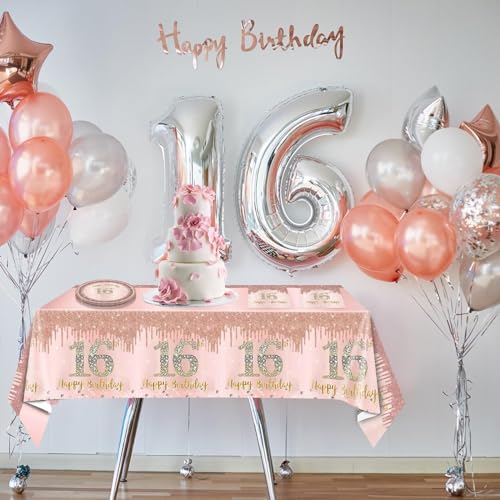 Sweet 16 Birthday Party Decorations Set, Rose Gold Plates and Napkins Kit