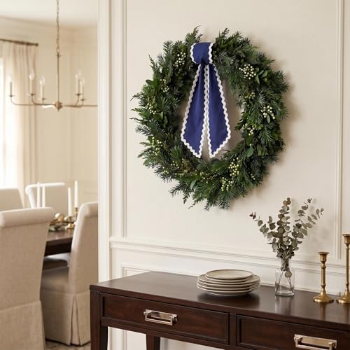 Blue Wreath Sash for Front Door 55 Inch Fabric Garland Ribbon