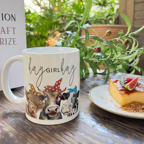 Funny Cow Mug Gift for Cow Lover 11oz Ceramic Coffee Cup - Hay Girl or Mom