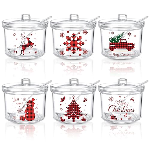 Roshtia 6 Pack Christmas Hot Cocoa Sugar Bowls Buffalo Plaid Design