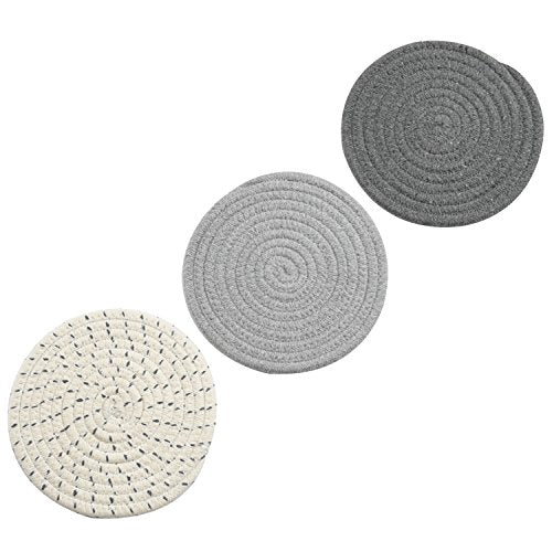 Cotton Woven Potholders and Trivets Set - 7-Inch Heat Resistant Mats (3 Pack)