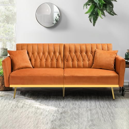 70-Inch Velvet Convertible Futon Sofa Bed with Adjustable Armrests