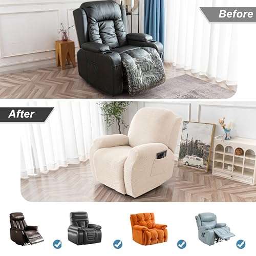 Stretch Recliner Chair Cover - Soft Velvet Slipcover for 1 Seat, Beige