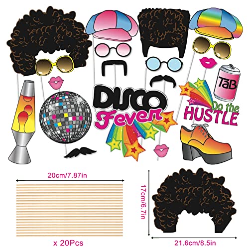 1970s Disco Party Photo Booth Props Kit - 20 Piece Retro Theme Decorations