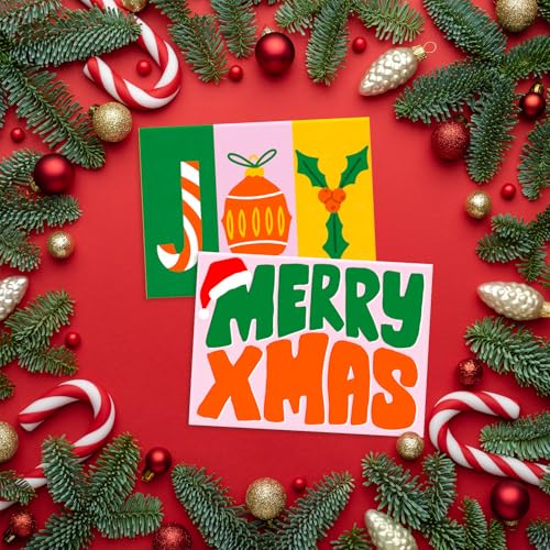 Neon Christmas Cards Set of 24 with Envelopes - Bright Holiday Greeting Cards