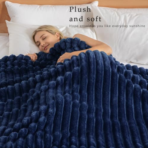 Exclusivo Mezcla Navy Blue Striped Fleece Throw Blanket 50x60 inches