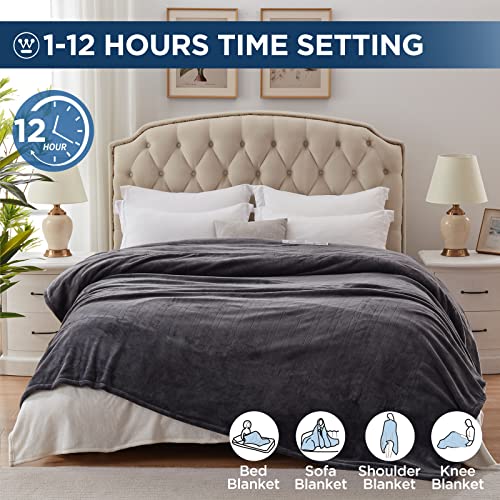 King Size Electric Heated Blanket - Soft Flannel, 10 Heat Settings